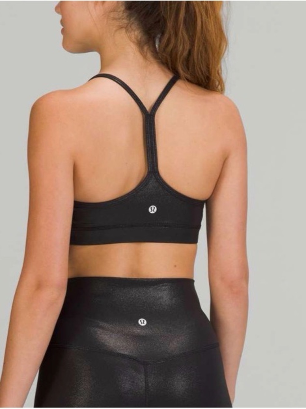 lululemon Flow Y Nulu Sport Bra Shine Radiate Foil Black
